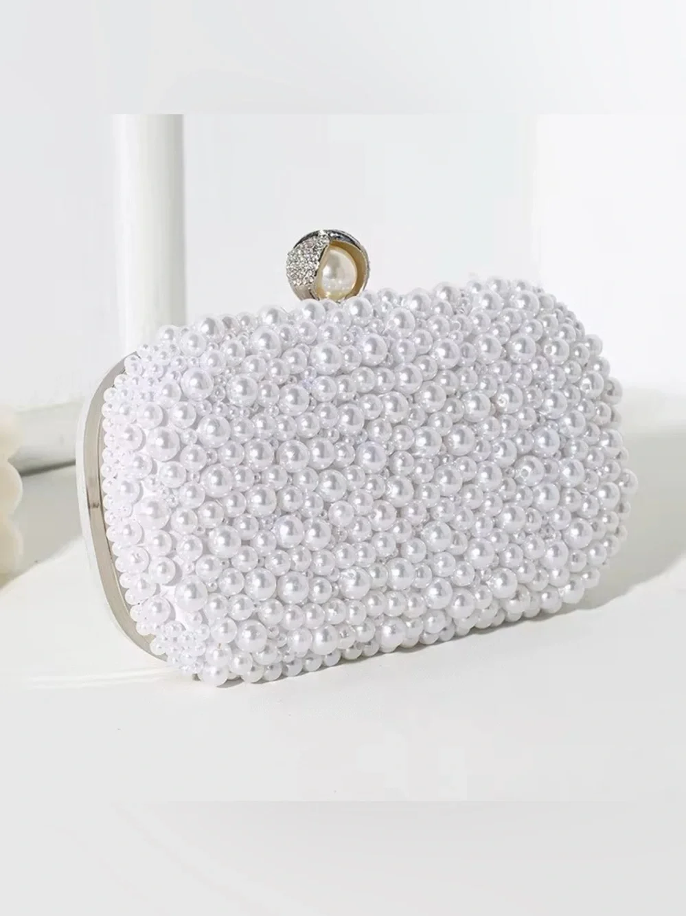 Pearl Embellished Clutch Bag - White